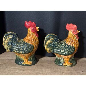 Ceramic Rooster Salt & Pepper Shaker Set Handpainted Farmhouse Kitchen